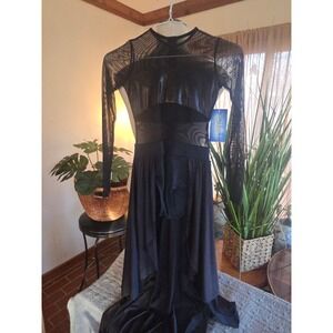 NWT - DOUBLE PLATINUM Black Mesh Long Sleeve Dance Costume Lyrical Dress Size L